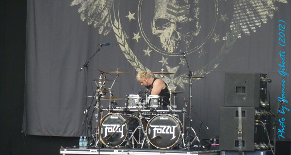 Fozzy Drummer Frank Fontsere on stage at Download 2012