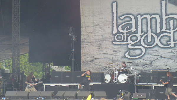 Lamb of God on stage at the Download Festival 2012
