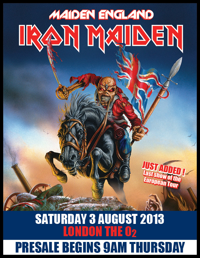 Iron Maiden Maiden England O2 August 2013 Show Poster