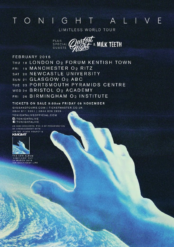 Tonight Alive Limitless 2016 UK Tour Poster