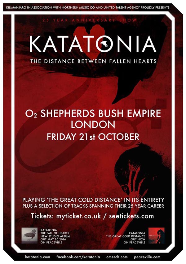 Katatonia - O2 Shepherds Bush Empire 25th Anniversary Show London Poster